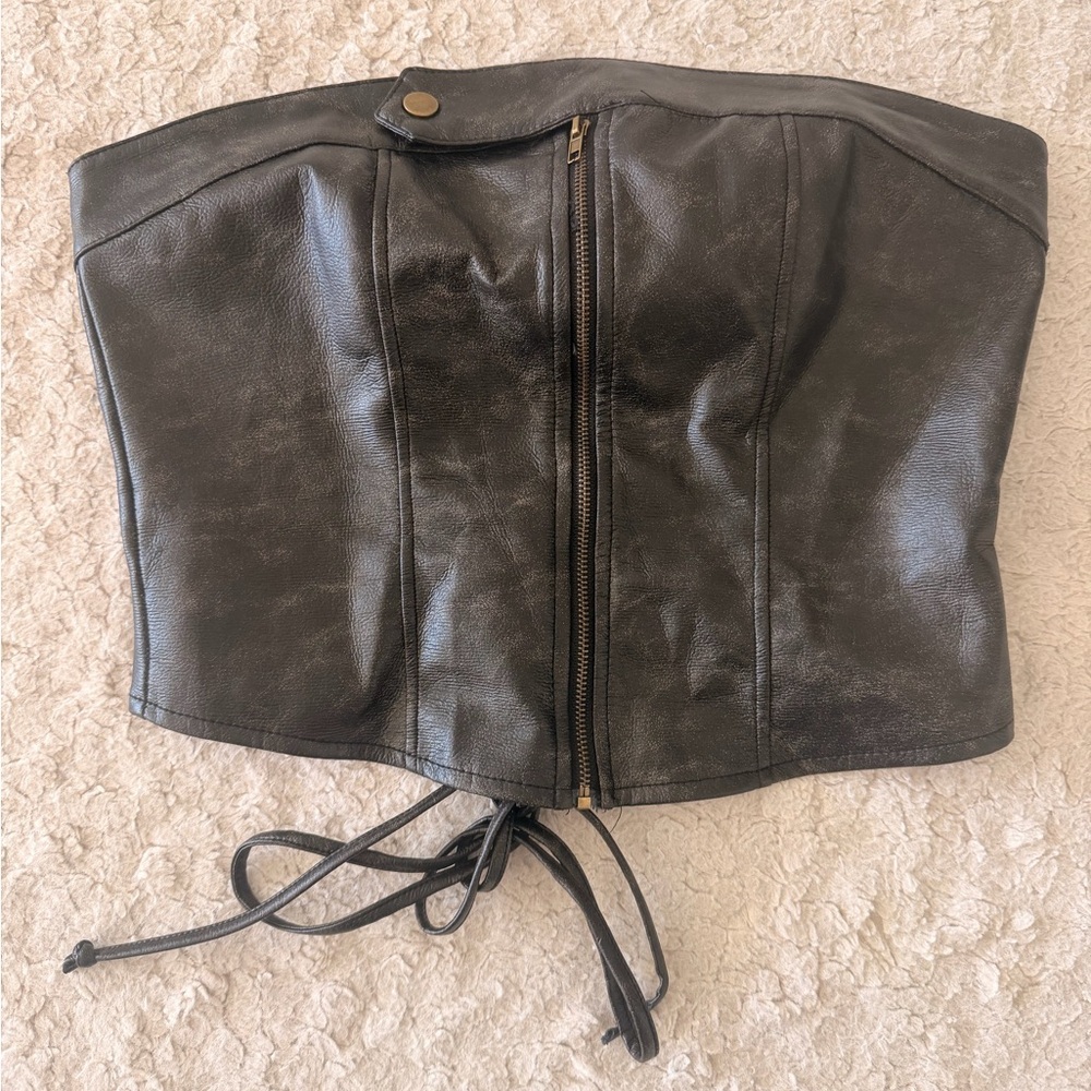 Windsor Black Leather Lace-Up Top